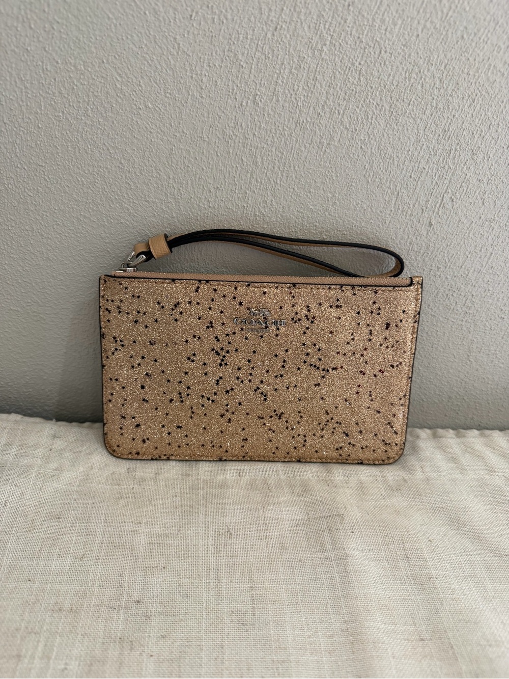 Coach Gold Black Star Glitter Wristlet NWOT